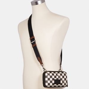 COACH Men's Carrier Phone Crossbody With Checker Print Shoulder Bag $250